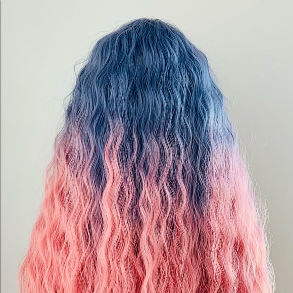 A Very Pretty Purple & Pink Long Wavy Synthetic Wig with Bangs - Picture 12 of 13